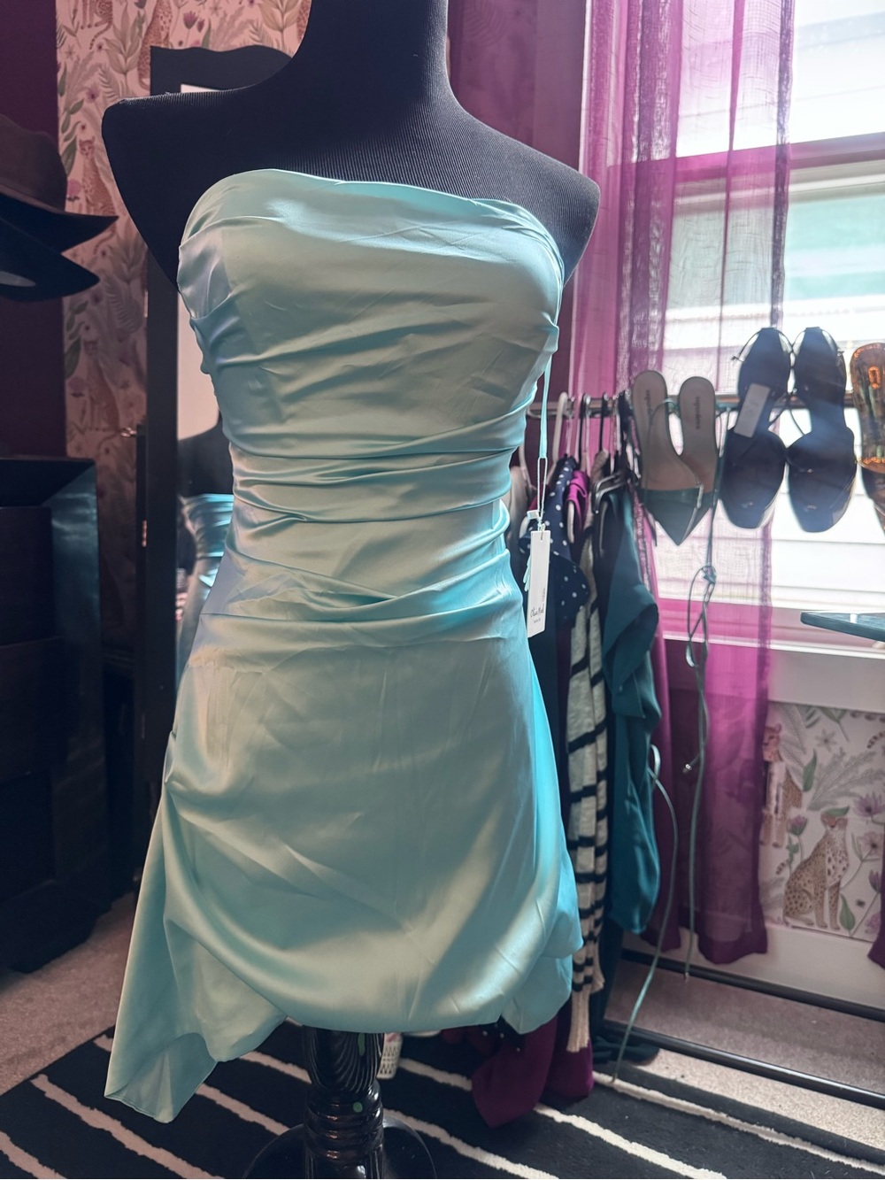 Strapless Light Blue Satin Dress - Elegant Evening Style